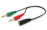 Кабель аудио сигнала Cablexpert, джек3.5 нушники + 3.5 микрофон- джек3.5 4pin, длина 20см, черный (CCA-418)