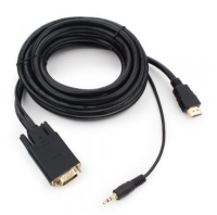 Cablexpert Кабель HDMI-VGA 19M/15M + 3.5Jack, 5м, черный, позол.разъемы, пакет (A-HDMI-VGA-03-5M)