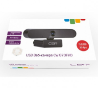 CBR CW 870FHD Black, Веб-камера с матрицей 2 МП, разрешение видео 1920х1080, USB 2.0, встроенный микрофон с шумоподавлением, автофокус, крепление на мониторе, длина кабеля 1,8 м, цвет чёрный