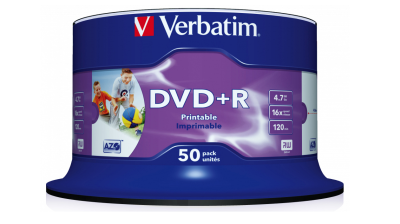 Verbatim  Диски DVD+R  4.7Gb 16-х, Wide Photo InkJet Printable,  50 шт, Cake Box (43512 ) фото в интернет-магазине Business Service Group