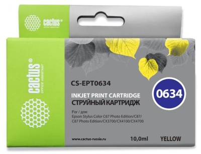 Картридж струйный Cactus CS-EPT0634 желтый (10мл) для Epson Stylus C67/C87/CX3700/CX4100/CX4700 фото в интернет-магазине Business Service Group