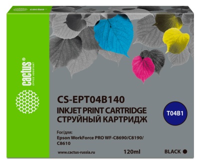 Картридж струйный Cactus CS-EPT04B140 черный (120мл) для Epson WorkForce Pro WF-C8190, WF-C8690 фото в интернет-магазине Business Service Group