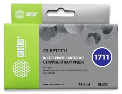 Картридж струйный Cactus CS-EPT1711 черный для Epson XP-33/103/203/207/303/306/403/406 (14.6мл) фото в интернет-магазине Business Service Group