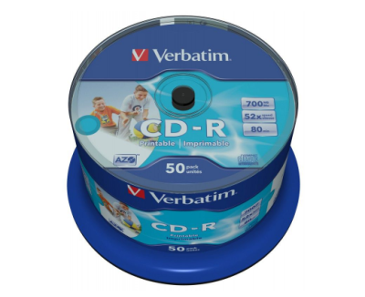 Verbatim  Диски CD-R  50 шт. Printable InkJet, 52-x 700Mb, Cake Box [43309/43438] фото в интернет-магазине Business Service Group