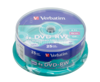 Verbatim  Диски DVD-RW  4.7Gb 4-х, 25 шт, Cake Box  (43639)