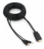 Cablexpert Кабель HDMI-VGA 19M/15M + 3.5Jack, 10м, черный, позол.разъемы, пакет (A-HDMI-VGA-03-10M)