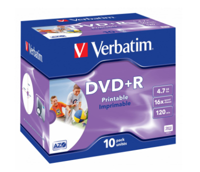 43508 Диски DVD+R Verbatim 16-x, 4.7 Gb, Printable (Jewel Case, 10шт.) фото в интернет-магазине Business Service Group