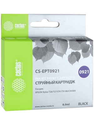Cactus EPT0921 Картридж  для  Stylus C91/CX4300/TX106/TX117, черный (8мл) фото в интернет-магазине Business Service Group