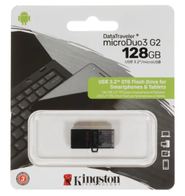 Kingston USB Drive 128GB DataTraveler microDuo 3G, USB 3.1/microUSB OTG DTDUO3G2/128GB фото в интернет-магазине Business Service Group