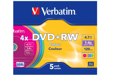 Verbatim  Диски DVD+RW  4х, 4.7Gb (COLOUR, Slim Case, 5 шт.) (43297) фото в интернет-магазине Business Service Group